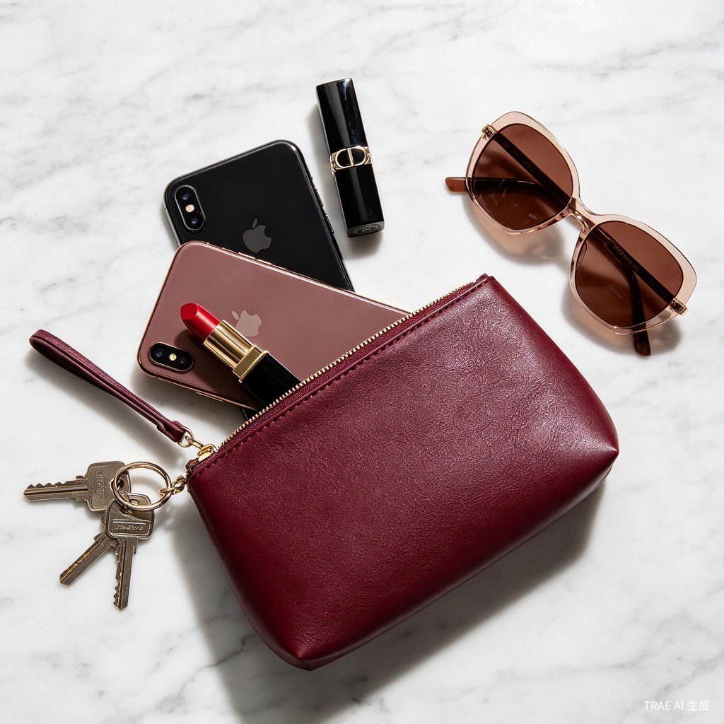 Burgundy Leather Clutch - Evening Elegance